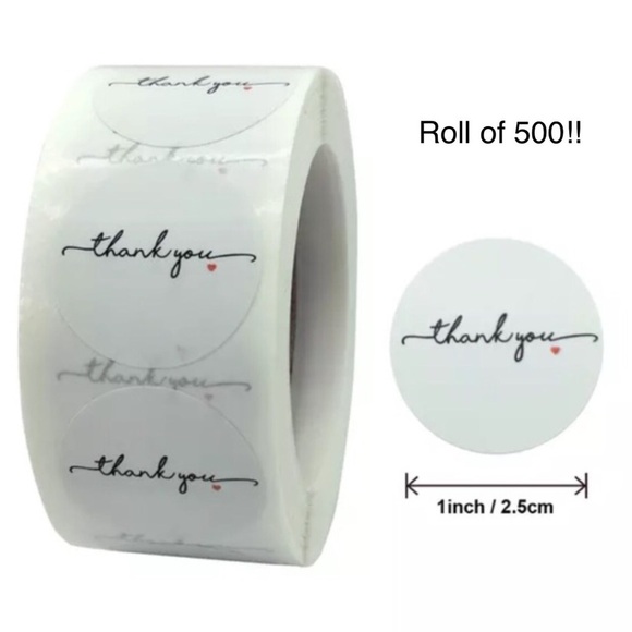 Roll of 500 Thank You Stickers 2.5 cm - Picture 1 of 5